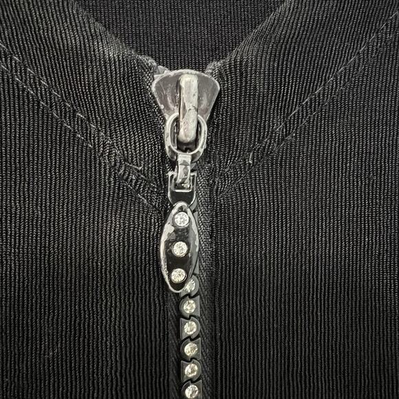 Chico’s Travelers Front Zip Cardigan Size 3 Black XL Rhinestones V Neck Acetate - Picture 2 of 11